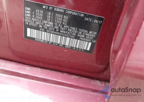 2017 Subaru Legacy 2.5I Limited z USA, uszkodzony, nr VIN 4S3BNAN60H3062165